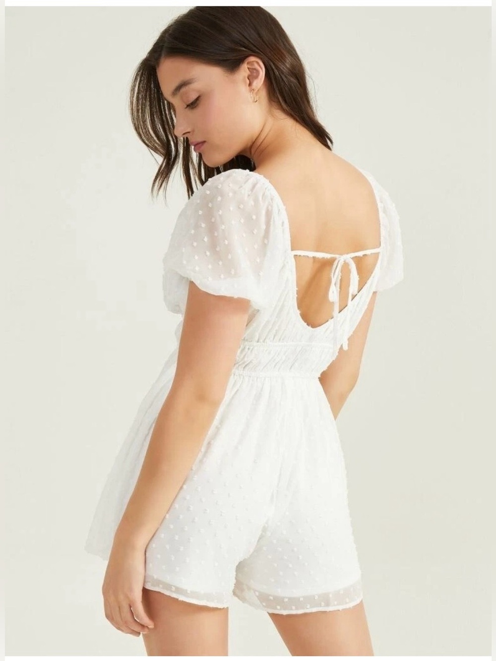Altar'd State Textured White Coastal Summer Beach Puff Sleeve Romper Size M
